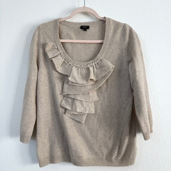 Talbots Cashmere Ruffle Sweater Beige Neutral Classic Feminine Soft Knit M